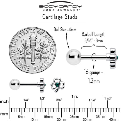 16G 5/16 Green Gem Heart Shamrock St Patricks Cartilage Earring