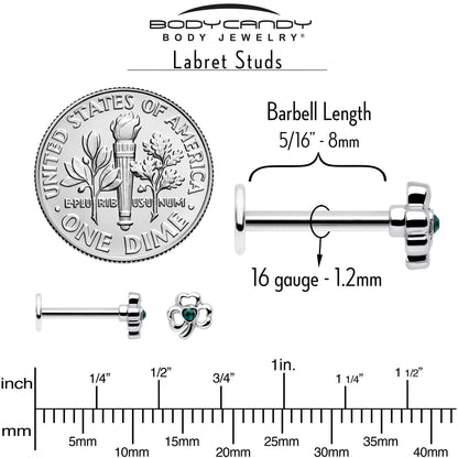 16G 5/16 Green Gem Heart Shamrock St Patricks Labret Monroe Tragus