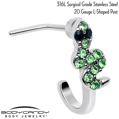 20G 7mm Green Gem Snake Sweetie Faux Hoop L Shape Nose Ring
