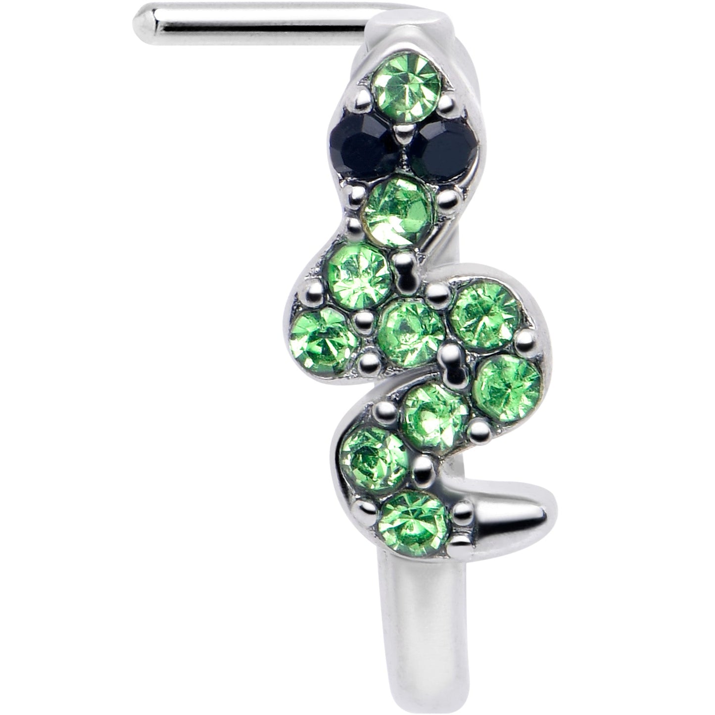 20G 7mm Green Gem Snake Sweetie Faux Hoop L Shape Nose Ring