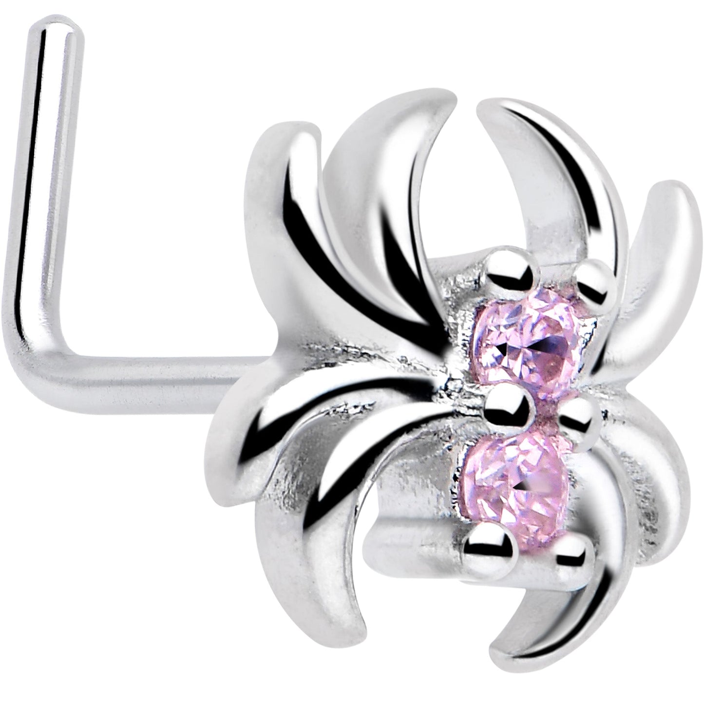 20G 7mm Pink CZ Gem Sleek Spider L Shape Nose Ring