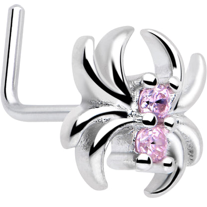 20G 7mm Pink CZ Gem Sleek Spider L Shape Nose Ring