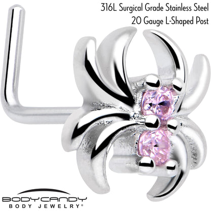 20G 7mm Pink CZ Gem Sleek Spider L Shape Nose Ring