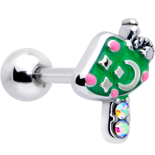 16G 1/4 Aurora Gem Fanciful Green Mushroom Cartilage Tragus Earring