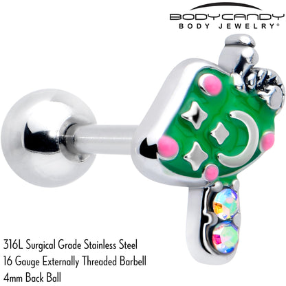 16G 1/4 Aurora Gem Fanciful Green Mushroom Cartilage Tragus Earring