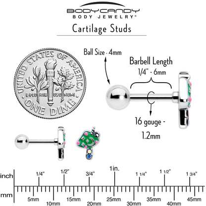 16G 1/4 Aurora Gem Fanciful Green Mushroom Cartilage Tragus Earring