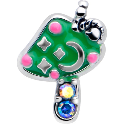 20G 7mm Aurora Gem Fanciful Green Mushroom L Shape Nose Ring