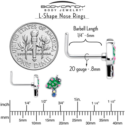 20G 7mm Aurora Gem Fanciful Green Mushroom L Shape Nose Ring