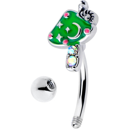 16G 5/16 Aurora Gem Fanciful Green Mushroom Curved Eyebrow Ring