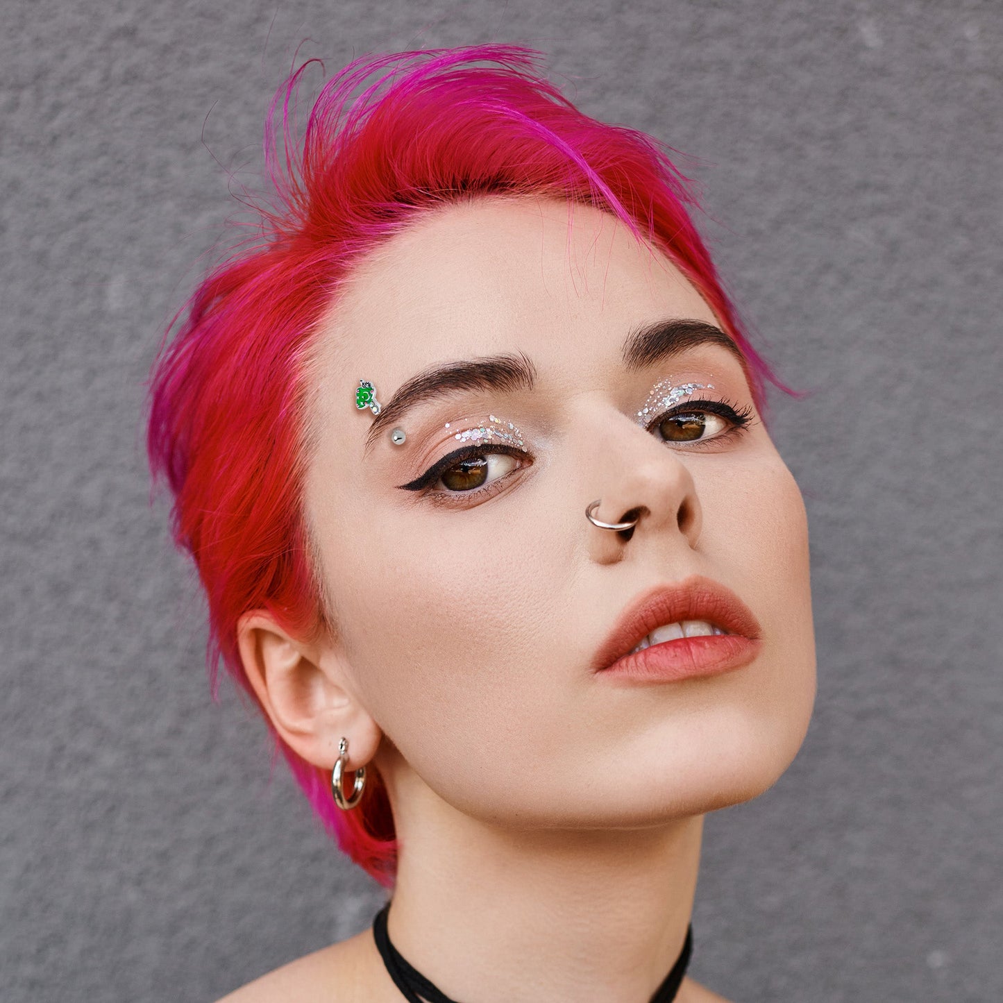 16G 5/16 Aurora Gem Fanciful Green Mushroom Curved Eyebrow Ring