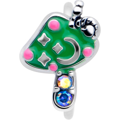 20G 5/16 Aurora Gem Fanciful Green Mushroom Nose Hoop