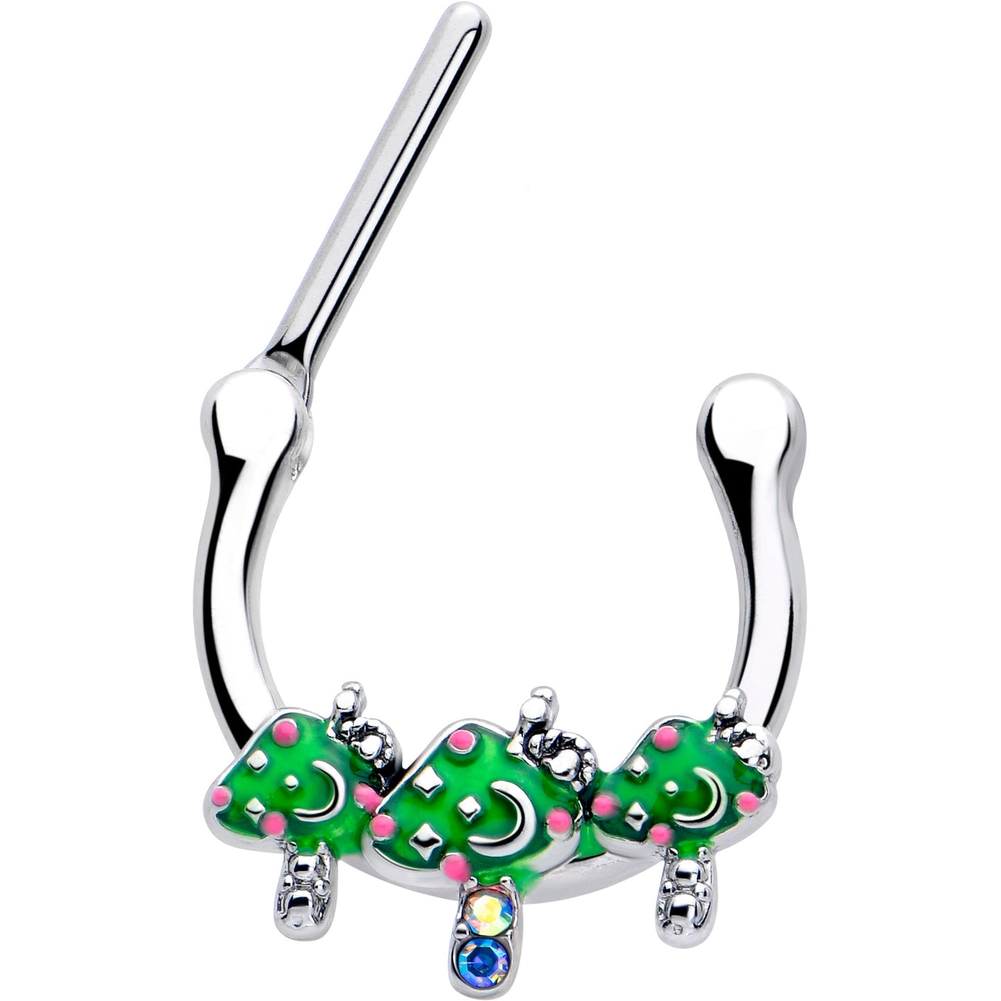 16G 5/16 Aurora Gem Fanciful Green Mushroom Trio Cartilage Clicker