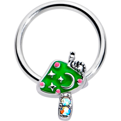 16G 3/8 Aurora Gem Fanciful Green Mushroom BCR Captive Ring