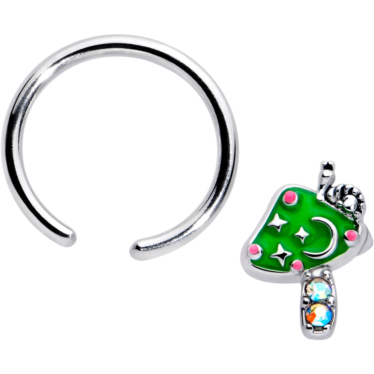 16G 3/8 Aurora Gem Fanciful Green Mushroom BCR Captive Ring