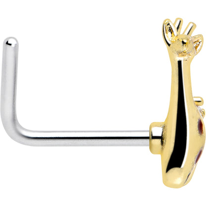 20G 7mm Clear CZ Gem Golden Giraffe L Shape Nose Ring