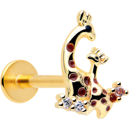 16G 5/16 Clear CZ Gem Gold Tone Mom Baby Giraffe Flatback Stud