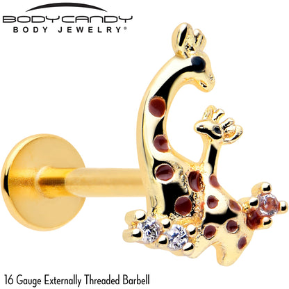 16G 5/16 Clear CZ Gem Gold Tone Mom Baby Giraffe Flatback Stud