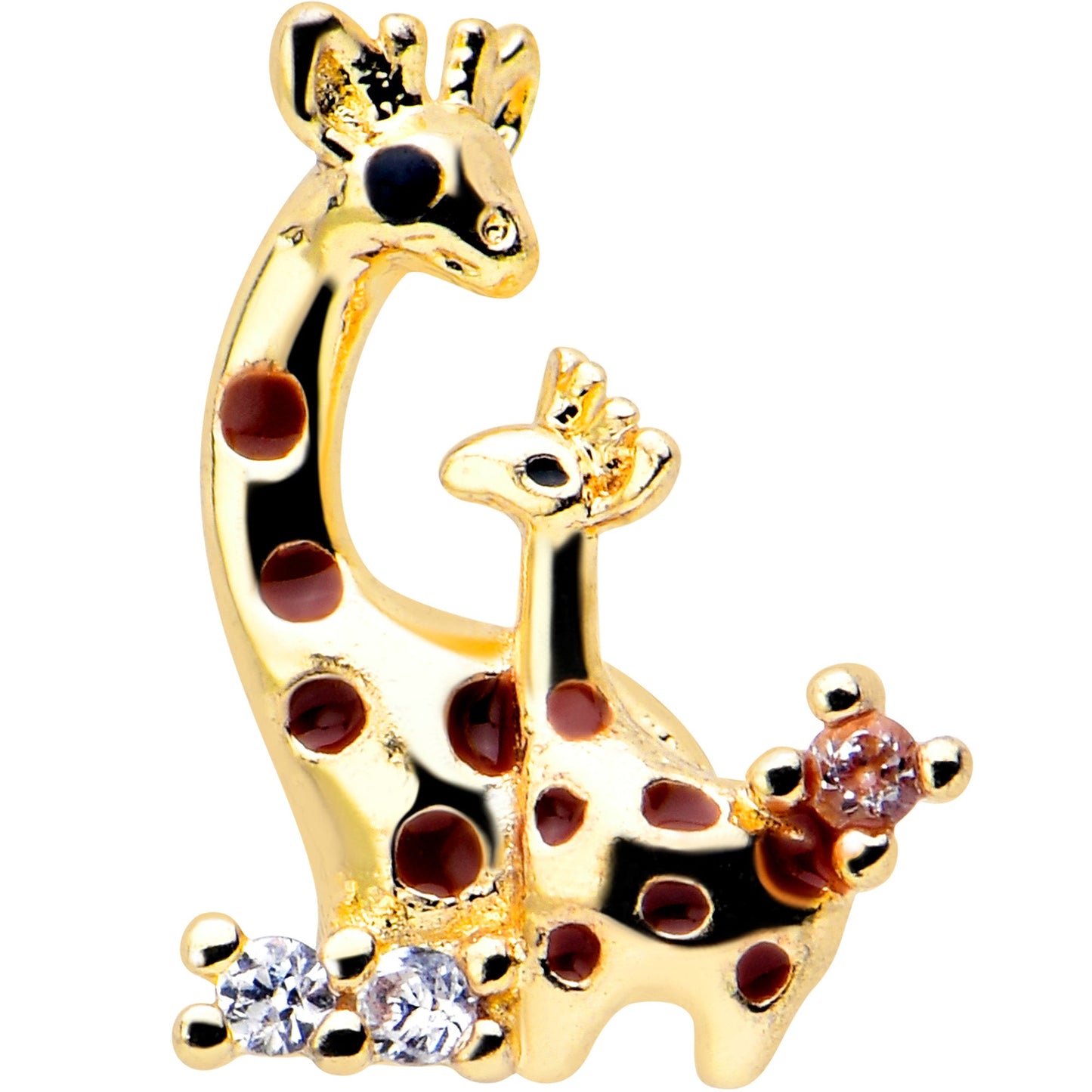 16G 5/16 Clear CZ Gem Gold Tone Mom Baby Giraffe Flatback Stud