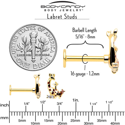 16G 5/16 Clear CZ Gem Gold Tone Mom Baby Giraffe Flatback Stud