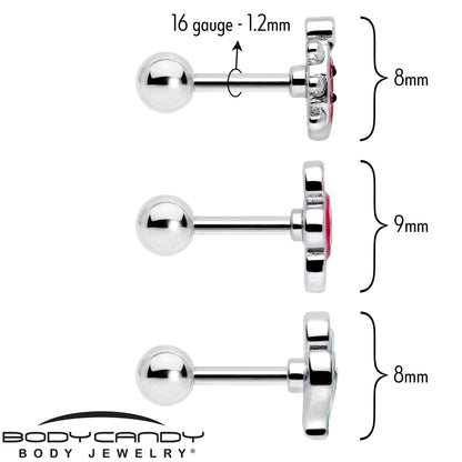 16G 1/4 Ladybug Hippie Flower Cartilage Tragus Earring Set of 3