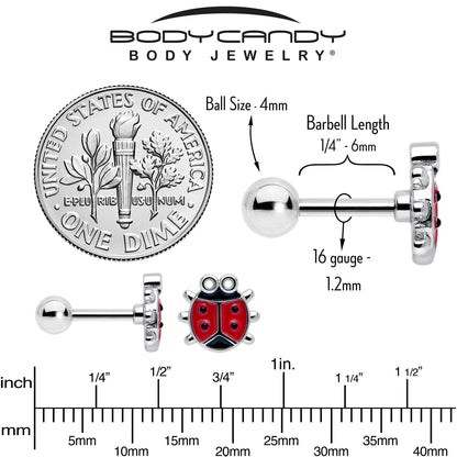 16G 1/4 Ladybug Hippie Flower Cartilage Tragus Earring Set of 3