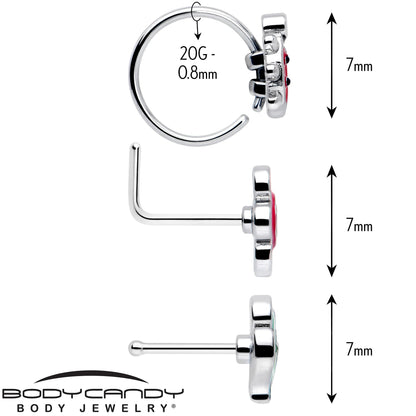 20G Ladybug Hippie Flower Nose Ring Set of 3