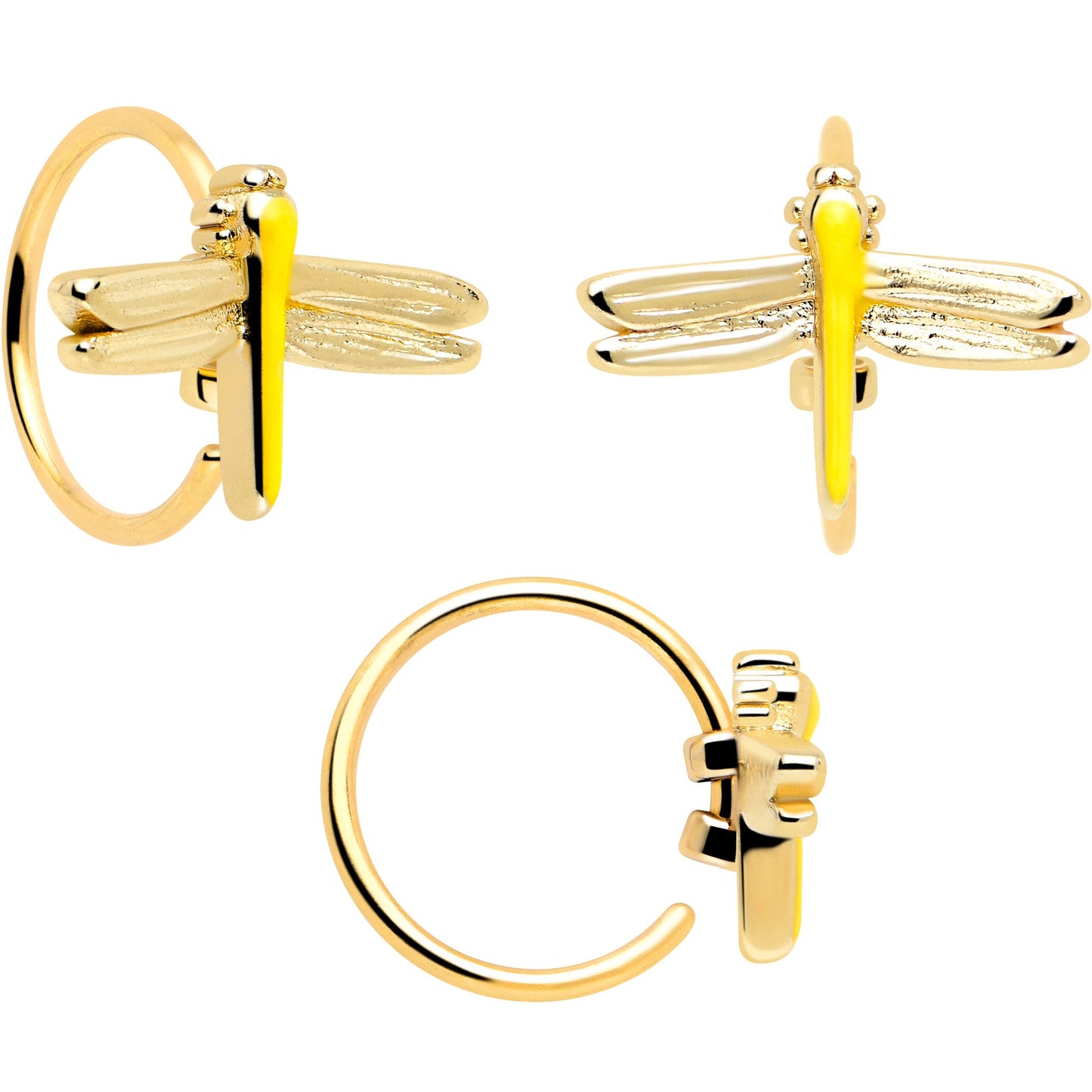 20G Clear Gem Gold Tone Lotus Ladybug L Shape Nose Hoop Set of 3