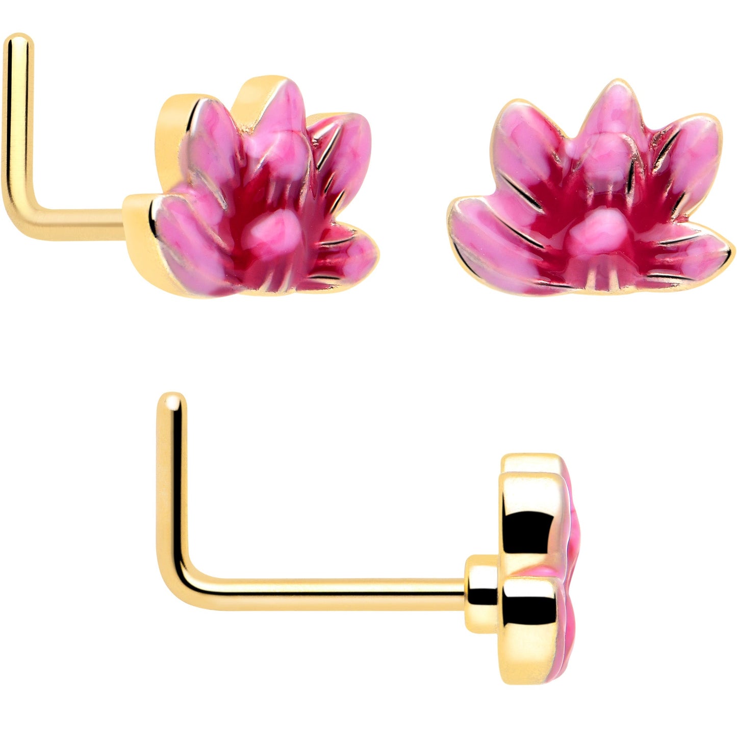 20G Clear Gem Gold Tone Lotus Ladybug L Shape Nose Hoop Set of 3