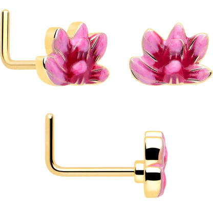 20G Clear Gem Gold Tone Lotus Ladybug L Shape Nose Hoop Set of 3