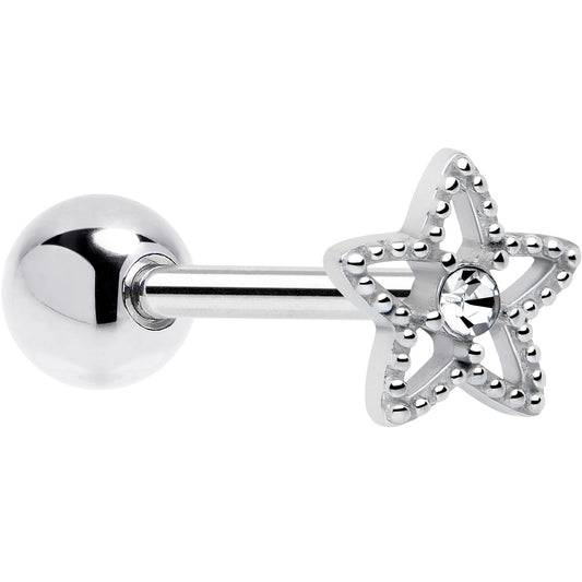 Clear Gem Star Texture Barbell Tongue Ring
