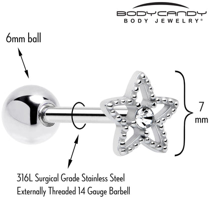 Clear Gem Star Texture Barbell Tongue Ring