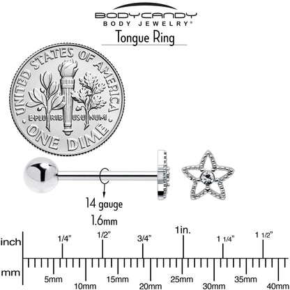 Clear Gem Star Texture Barbell Tongue Ring