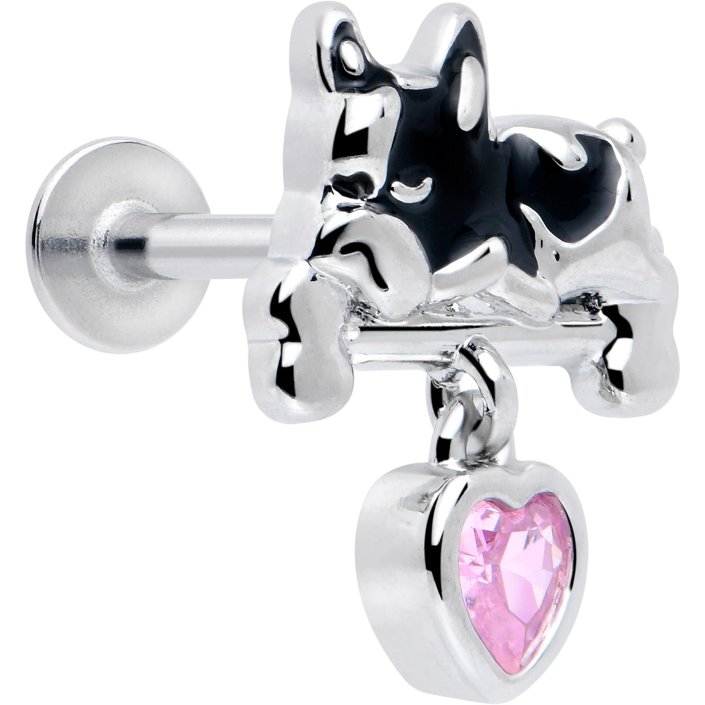 16G 5/16 Pink Gem Sleepy French Bulldog Dangle Labret Monroe Tragus