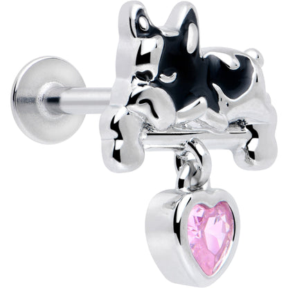16G 5/16 Pink Gem Sleepy French Bulldog Dangle Labret Monroe Tragus