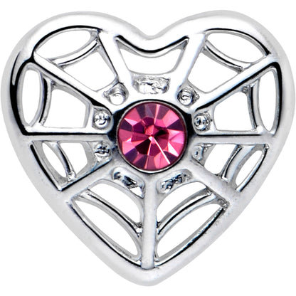 20G 7mm Pink Gem Spiderweb Heart Love L Shape Nose Ring