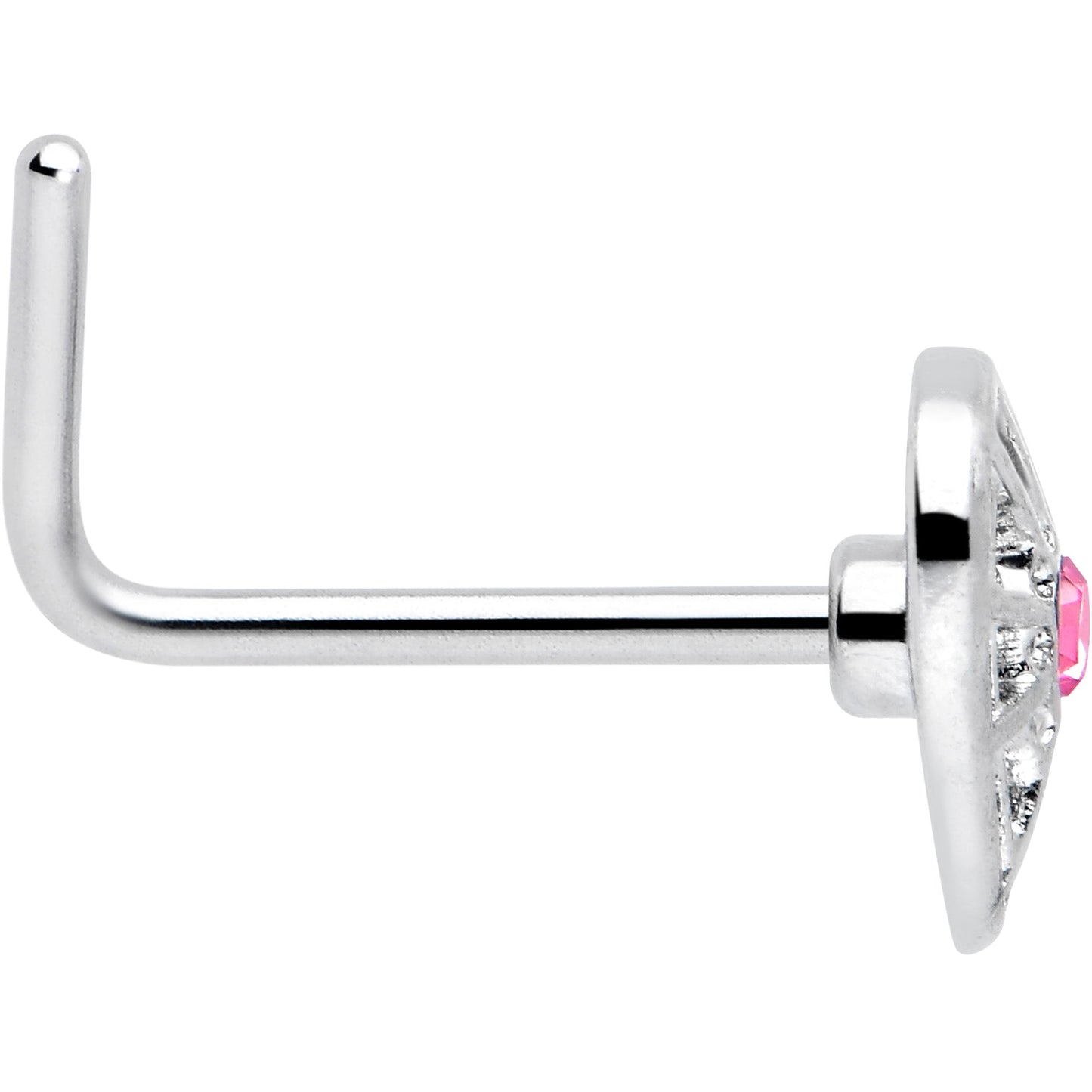 20G 7mm Pink Gem Spiderweb Heart Love L Shape Nose Ring