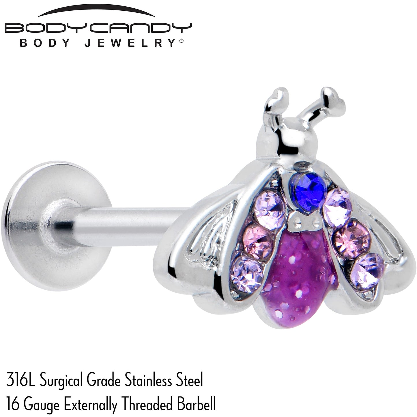 16G 5/16 Pink Blue Gem Beautiful Insect Labret Monroe Tragus