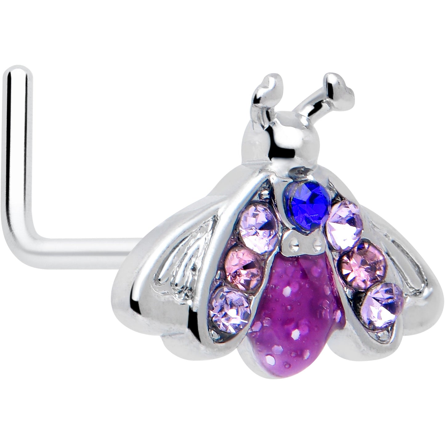 20G 7mm Pink Blue Gem Beautiful Insect L Shape Nose Ring