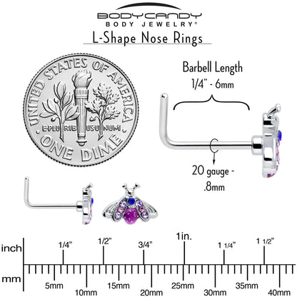 20G 7mm Pink Blue Gem Beautiful Insect L Shape Nose Ring