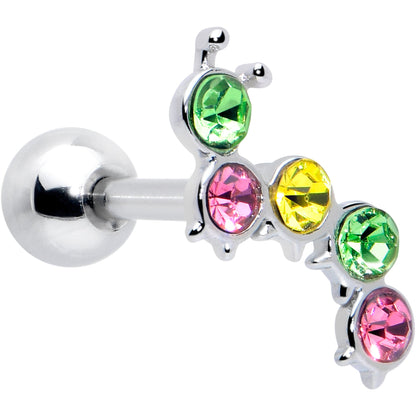 16G 1/4 Pink Green Gem Caterpillar Cartilage Tragus Earring