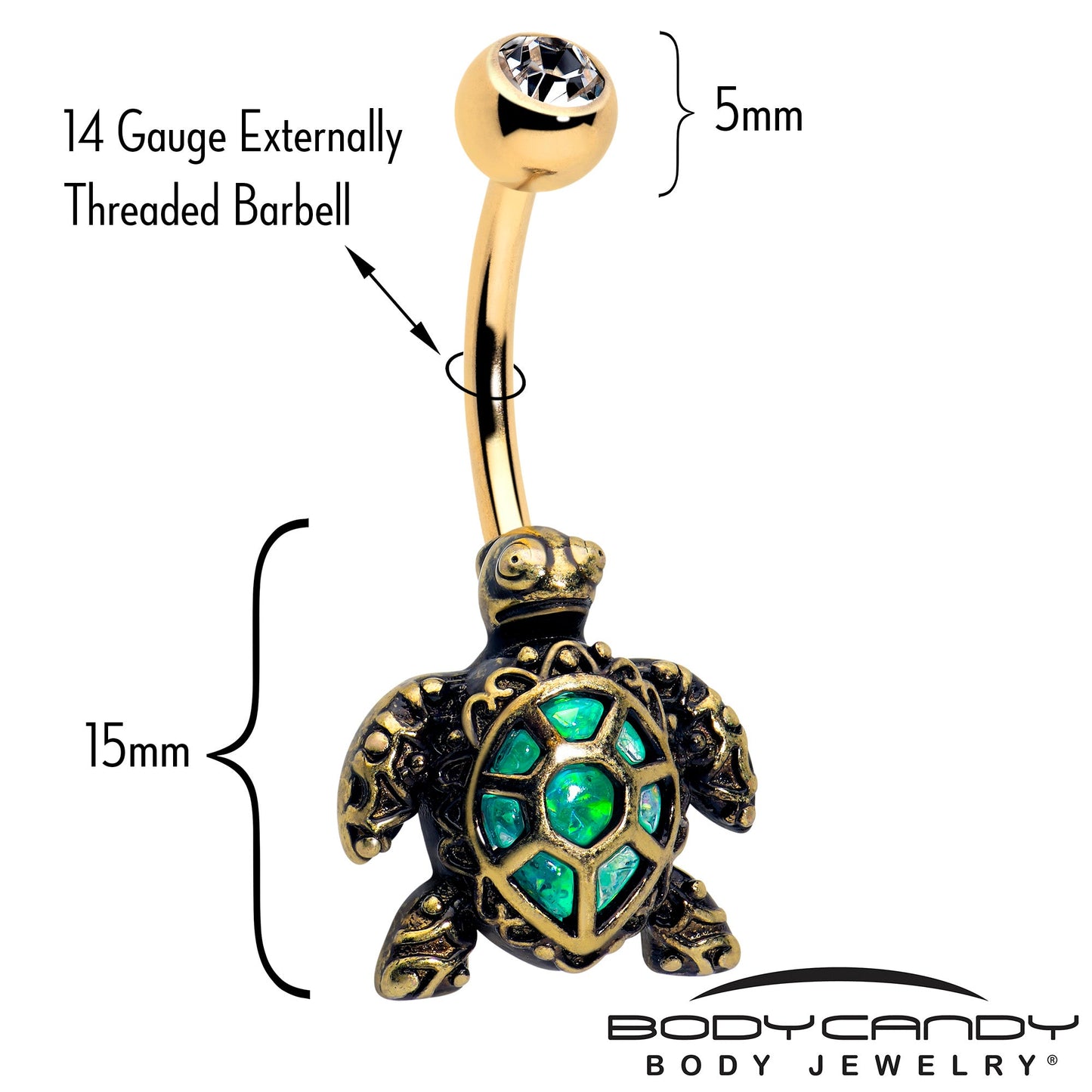 Clear CZ Gem Gold Tone Anodized Sea Turtle Style Belly Ring