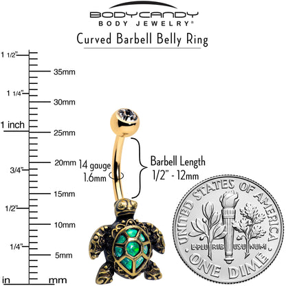 Clear CZ Gem Gold Tone Anodized Sea Turtle Style Belly Ring