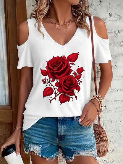Red Rose Off Shoulder Tee