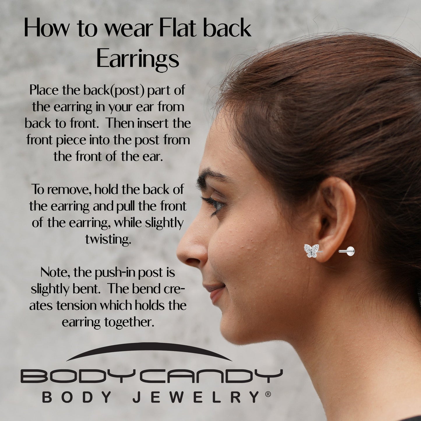 18G 5/16 CZ Gem Butterfly Paved Threadless Push In Labret Tragus