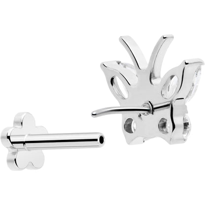 16G 5/16 Titanium Reversible Flower Threadless Gem Butterfly Labret Tragus