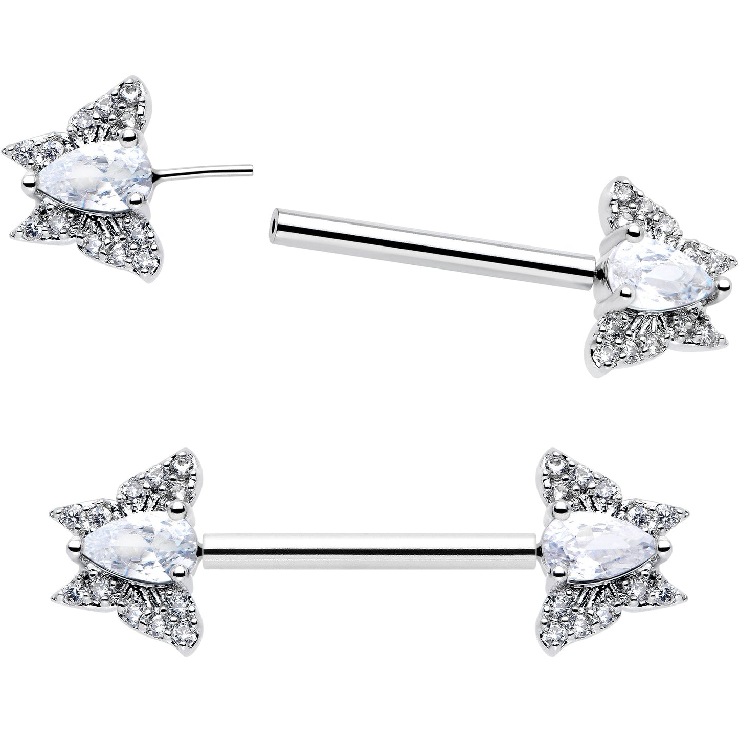 14G 9/16 Style Butterfly Threadless Nipple Ring Set