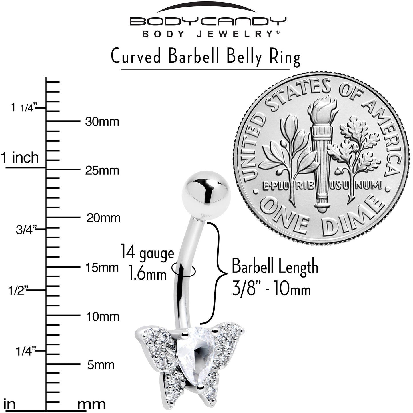 Cubic Zirconia Style Butterfly Belly Ring