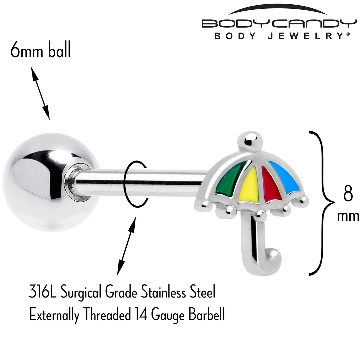 Colorful Umbrella Barbell Tongue Ring