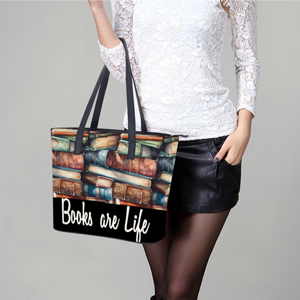 Books Are Life Leather Ladys Handbag