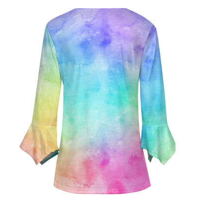 Tie Dye Ruffled Petal Sleeve Top